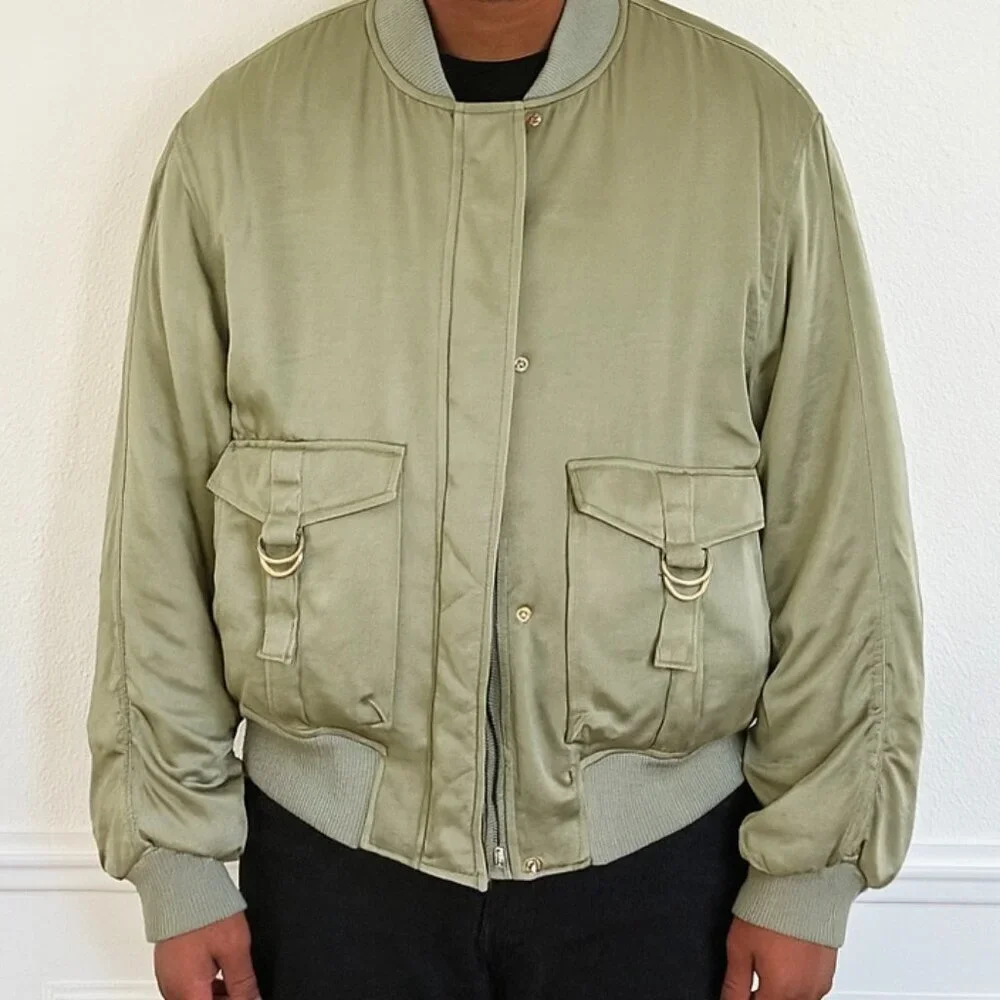 House of Harlow Olive Green Satin Bomber Jacket L